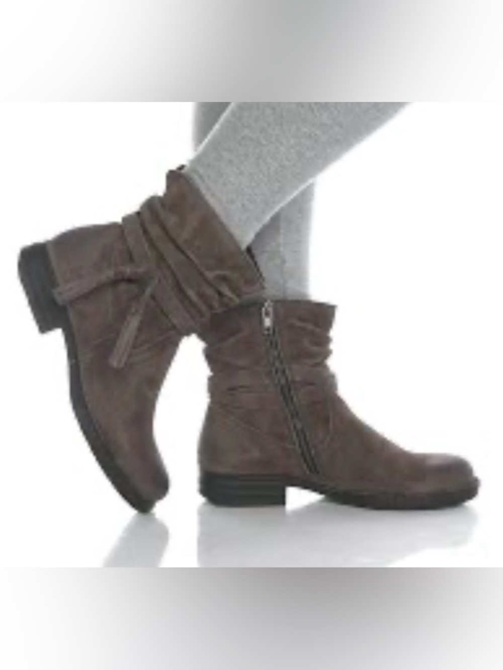 Born Kenya Taupe Gray Suede Slouch Zip Ankle Boots with Tassels Size 9.5